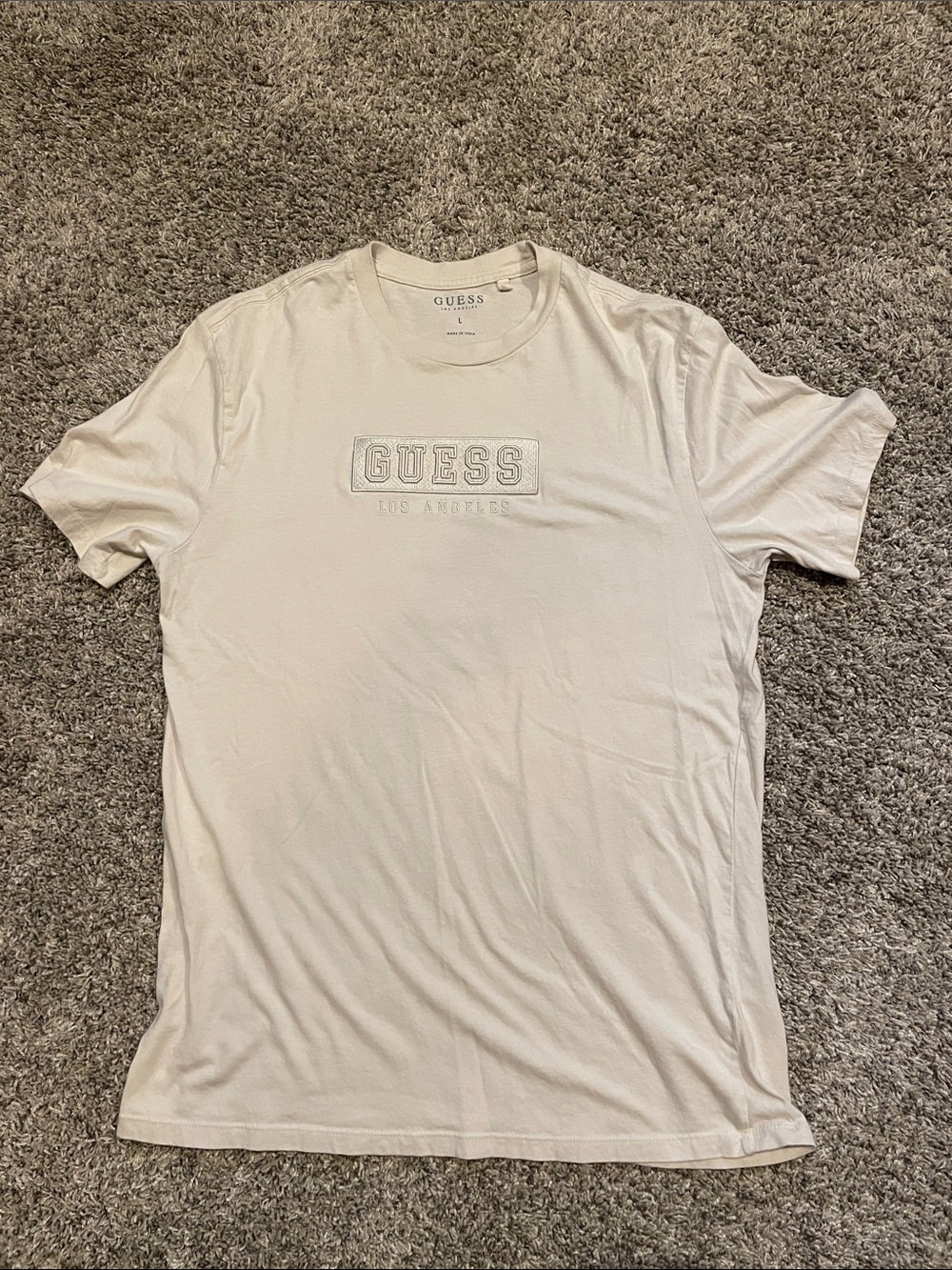 GUESS Men's Cream Embroidered Logo Short Sleeve Tee